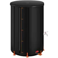 SucceBuy , serbatoio portatile pieghevole per la raccolta dell'acqua piovana, capacità 380 litri, sistema di raccolta in PVC 1000D, serbatoio dell'acqua con rubinetto e kit di troppo pieno, colore nero