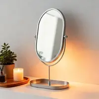 Merkloos Specchio da tavolo ovale con cornice in metallo e contenitore integrato