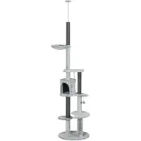 PawHut , tiragraffi per gatti, altezza fino a 225-255 cm, con cuccia, cesta, colore grigio