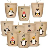 Sonstiges Calendario dell'Avvento da riempire con sacchetti di carta kraft pinguino marrone - set da 24