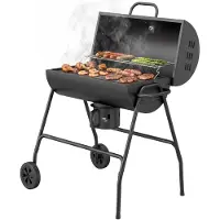 Outsunny Griglia per barbecue in metallo, con coperchio, termometro e ruote, adatta per l'utilizzo con carbone
