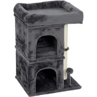 PawHut Tiragraffi piccolo, albero per gatti alto 66 cm con 2 cucce e pallina, grigio scuro