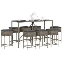 vidaXL Set bar da giardino 9 pezzi con cuscini in polirattan grigio