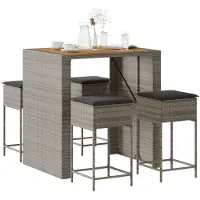 vidaXL Set bar da giardino 5 pezzi con cuscini in polirattan grigio
