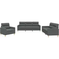 vidaXL Set divano 3 pezzi con cuscini in tessuto grigio scuro