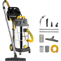 Vacmaster Aspirapolvere per liquidi e solidi Aspirapolvere da officina senza sacchetto Aspirapolvere multiuso Aspirapolvere per liquidi e polvere con filtro HEPA 13, 1600 W, 38 L