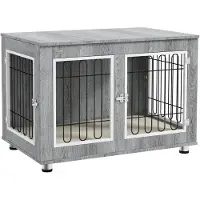 PawHut Gabbia per cani , mobile con 2 porte, adatta a cani di grandi dimensioni fino a 25 kg, dimensioni 90 x 58 x 65 cm, colore grigio