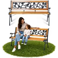 Kadax Panchina da giardino in legno , 127 cm, panchina in ghisa con schienale rose