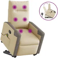 vidaXL Poltrona per massaggi con ausilio per la risalita in tessuto crema
