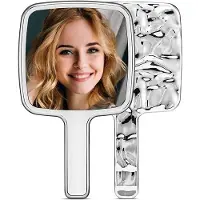 Markenlos Specchio da trucco quadrato - Specchio decorativo - Ideale per il trucco quotidiano - Design unico a cascata - Disponibile in diverse dimensioni - Argento