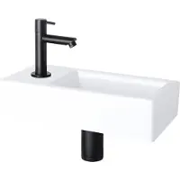 Differnz Helios, lavabo piccolo, lavabo a colonna in Vetroceramica, bianco, con miscelatore nero