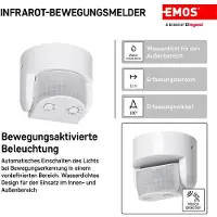 Emos Sensore PIR (sensore di movimento) IP65 1200W, bianco, G1240