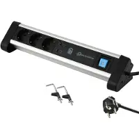 Electraline 62556, ciabatta multipresa da scrivania in alluminio, con 3 prese e 2 porte USB da 65W