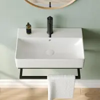 StarTech.com Lavabo – DV-1WS0322B, lavabo da appoggio a parete – Vetroceramica – rettangolare – senza foro per rubinetteria – 12 litri – 56,8 x 36 cm – con sistema antiriflusso