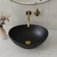 StarTech.com Lavabo – Lavabo da appoggio – Vetroceramica – Forma ovale – Senza troppofilo – Senza foro per rubinetto – 40 x 33 x 14,5 cm – Nero