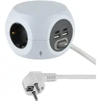 Electraline 62078 Mini-cubetto multipresa a 3 prese con 4 prese da 17 W (2 Type-C compatibili con le ultime tecnologie + 2 USB-A 3,4 A Quick Charge) con interruttore, cavo da 1,5 m