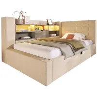 StarTech.com Letto imbottito con contenitore - 90 x 190 cm - Illuminazione LED - Contenitore ad apertura idraulica - Testiera a forma di "L" - Colore beige