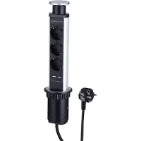 Electraline 62557, ciabatta da tavolo con 3 prese e 2 porte USB, interamente in alluminio