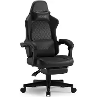 Sense7 Devon Sedia da gioco in Pelle finta nera - Sedia da ufficio ergonomica con poggiapiedi Sedia da scrivania per PC Sedia da gaming in pelle 120 kg