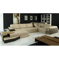 AEA Divano design a forma di "U", rivestito in pelle, angolo salotto, divano componibile, imbottito