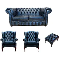 AEA Chesterfield Sofagarnitur Leder Chesterfield Komplett Set Sofa Couch 431