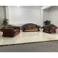 AEA Braune Sofagarnitur Chesterfield Leder Sofa Couch Gruppe 3+2+1 Set Möbel