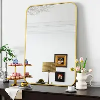 Merkloos Specchio da parete rettangolare con cornice in metallo dorato, ideale per bagno e soggiorno