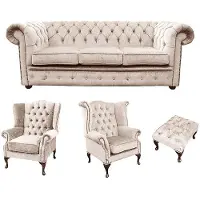 AEA Sofagarnitur Chesterfield Set Polster Couch Sofa Ohrensessel Hocker Leder