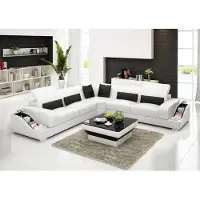 AEA Ecksofa Leder Sofa Couch Polster Eck Sitz Wohnlandschaft Garnitur L-Form Weiße