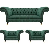 AEA Komplett Set 3tlg Wohnzimmer 2x Sessel mit Dreisitzer Sofa Couch Chesterfield