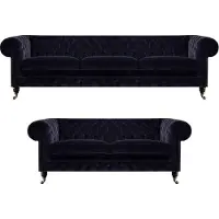 AEA Mobili imbottiti Divano a tre posti Mobili da salotto Poltrona blu Chesterfield