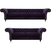 AEA Set di divani viola a tre posti con divani a due posti con tappezzeria Chesterfield
