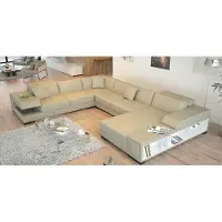 AEA Ecksofa U-Form Sofa Couch Polster Ecksofa Wohnlandschaft Ledersofa Badra "Beige