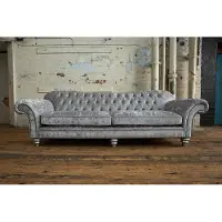 AEA XXL Sofa 4 Sitzer Couch Chesterfield Polster Sitz Garnitur Leder Silber