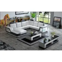 AEA Divano ad angolo a forma di U, divano letto, divano ad angolo imbottito, angolo salotto, divano in pelle, design moderno