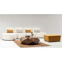 AEA Divano modulare ad angolo, forma a L, moderno, con poggiapiedi, rivestito in tessuto beige