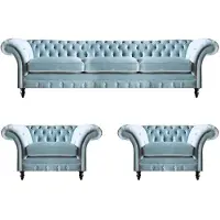 AEA Chesterfield Polster Sitzmöbel Blaue Sofagarnitur 3-Sitzer 2x Sessel