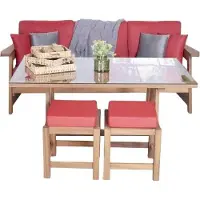 AEA Gartenmöbel Sofa 3 Sitzer Esstisch 2x Hocker Holz Sitzgruppen 4tlg Sitzmöbel