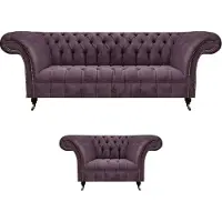 AEA Chesterfield Lila Wohnzimmer Couchgarnitur Edler 3-Sitzer Textil Sessel