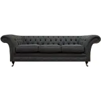 AEA Dunkelgraue Chesterfield Textilcouch Wohnzimmer Dreisitzer Edle Sitzmöbel