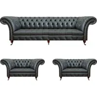AEA Leder Sofa Set 3tlg Sofa Dreisitze Couch 2x Sessel Wohnzimmer Chesterfield