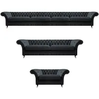 AEA Schicke Chesterfield Sofagarnitur Dunkelgrauer 4-Sitzer Zweisitzer Sessel