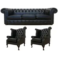 AEA Chesterfield Sofagarnitur Leder Chesterfield Komplett Set Sofa Couch 438
