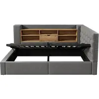 StarTech.com Letto imbottito senza materasso - Letto con illuminazione a LED - Contenitore a sollevamento idraulico - Testiera a forma di L - Rivestimento in lino - Dimensioni: 140 x 190 cm - Colore: grigio