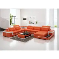 AEA Divano letto, set di divani, angolo salotto, design, divano angolare, pelle, arancione, forma a "U"