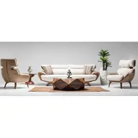 AEA Set completo di divani tre posti poltrona beige Divano imbottito 3 pezzi in tessuto
