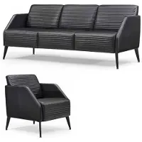 AEA Luxuriöse Schwarze Wohnzimmer Sofagarnitur Designer Sessel 2tlg Set