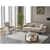 AEA Garnitur Polstersofa Dreisitzer 2tlg Stoffsofa Sessel Beige Sofa Luxus