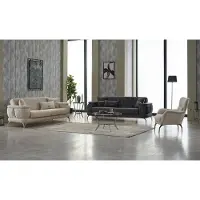 AEA Sofagarnitur Couch Polstersofa Dreisitzer Sessel Beige 3tlg Stoffsofa