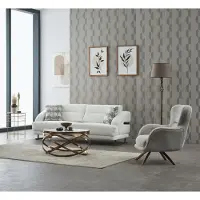 AEA Polstersofa Couchgarnitur Dreisitzer Sessel Weiß Couch Stoffsofa 2tlg